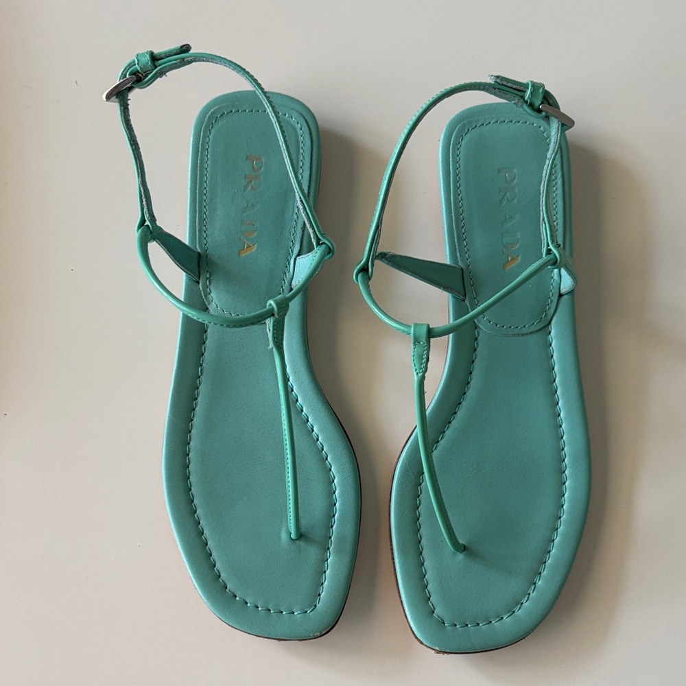 Prada Aqua Leather Sandals